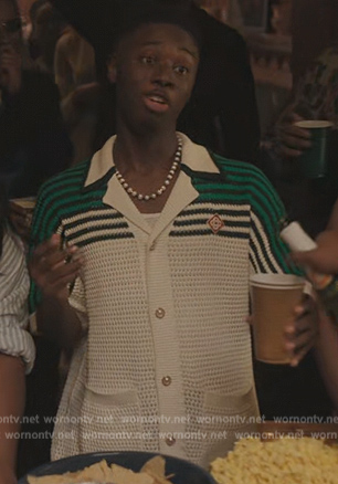 Kevin's stripe crochet knit shirt on The Chi