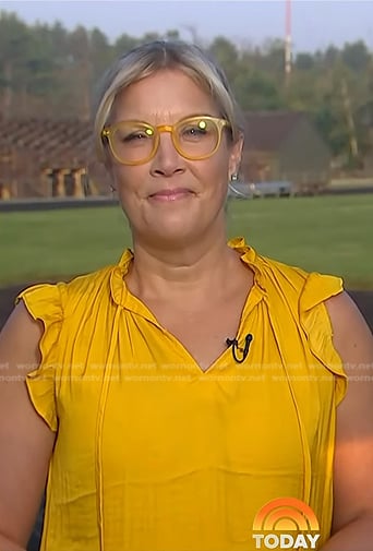Kristen Dahlgren's yellow ruffle tie neck top on Today