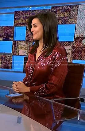 Lindsey Reiser's burgundy floral dress on NBC News Daily