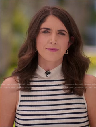 Liz Kreutz's white striped mock neck sleeveless top on NBC News Daily