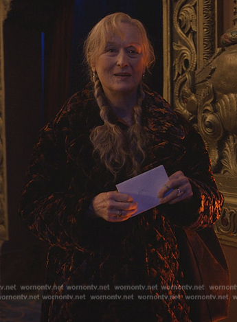 Loretta's quilted coat on Only Murders in the Building