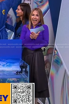 Lori's purple ribbed sweater and leather wrap skirt on Good Morning America