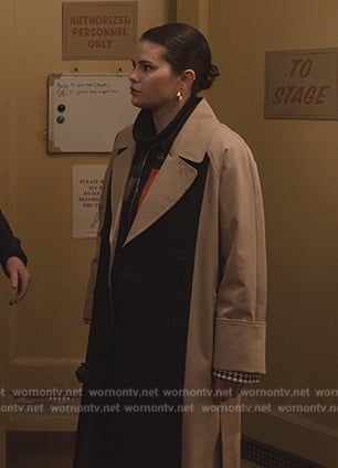 Mabel's colorblock trench coat on Only Murders in the Building