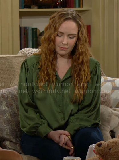 Mariah's green button down blouse on The Young and the Restless