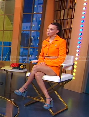 Millie Bobby Brown's orange cropped blazer and skirt on Good Morning America