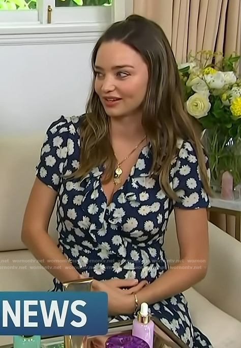 Miranda Kerr's blue floral print dress on Access Hollywood