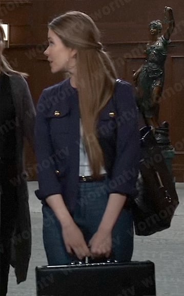 Molly's navy jacket with gold buttons on General Hospital