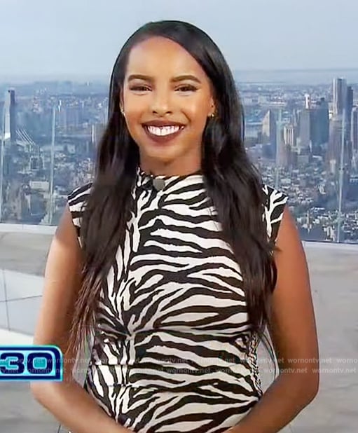 Mona's zebra stripe dress on Extra