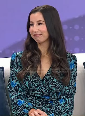 Morgan Bellock's turquoise blue floral wrap dress on Today