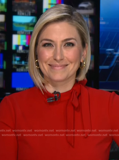 Morgan Brennan's red tie neck dress on NBC News Daily