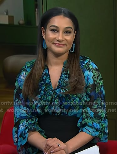 Morgan's blue floral ruffled blouse on NBC News Daily
