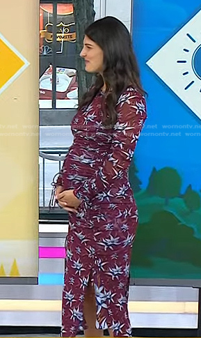 Natalie's burgundy floral ruched dress on Today