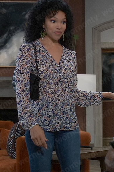 Portia's floral v-neck blouse on General Hospital