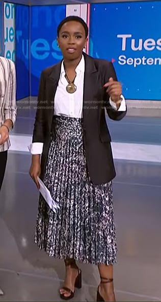 Zinhle's print pleated skirt on NBC News Daily