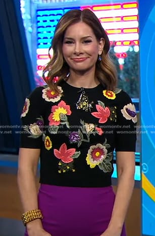 Rebeca's black floral embroidered sweater on Good Morning America