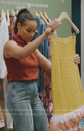 Sai's yellow crochet knit skirt on The Real Housewives of New York City