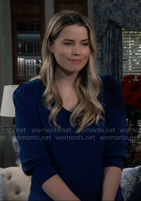 Sasha's blue v-neck top on General Hospital
