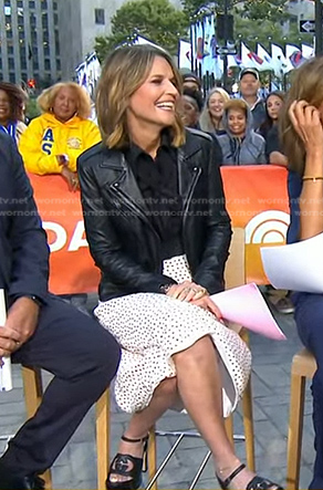 Savannah's black tie neck shirt and heart print skirt on Today
