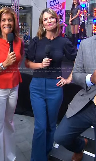 Savannah's navy smocked top and blue pants on Today