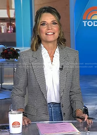 Savannah's white pleated neck top and houndstooth blazer on Today