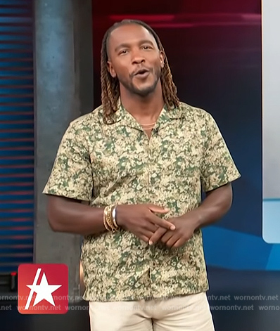 Scott's green floral print shirt on Access Hollywood