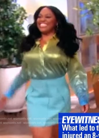 Sherri Shepherd's metallic blouse and mini skirt on The View