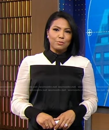 Stephanie's black colorblock blouse on Good Morning America