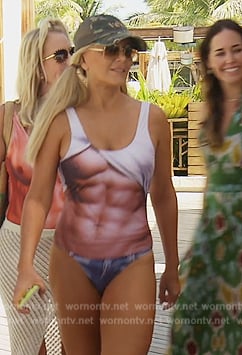 Tamra's novelty muscle swimsuit on The Real Housewives of Orange County