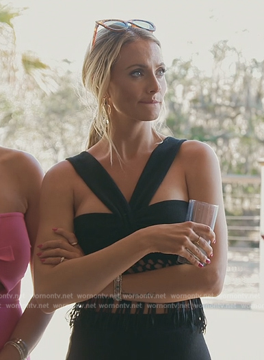 Taylor's black fringe halter top and skirt on Southern Charm