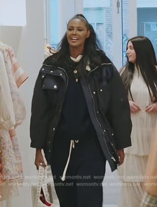 Ubah's navy utility coat on The Real Housewives of New York City