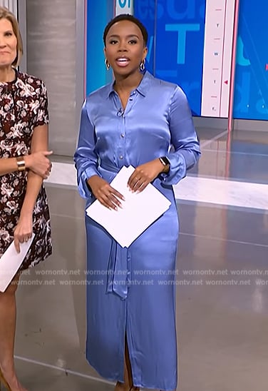 Zinhle's blue satin shirtdress on NBC News Daily