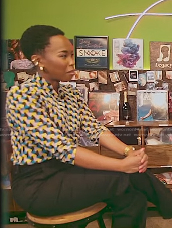 Zinhle Essamuah's geometric print top on NBC News Daily