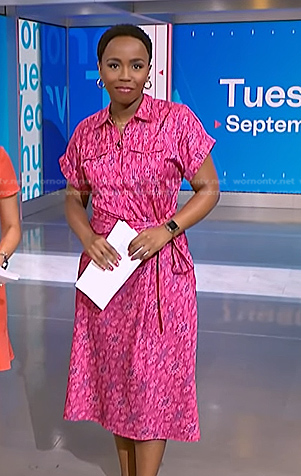 Zinhle's pink print shirtdress on NBC News Daily