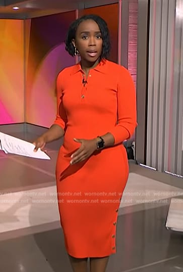 Zinhle's red ribbed polo dress on NBC News Daily