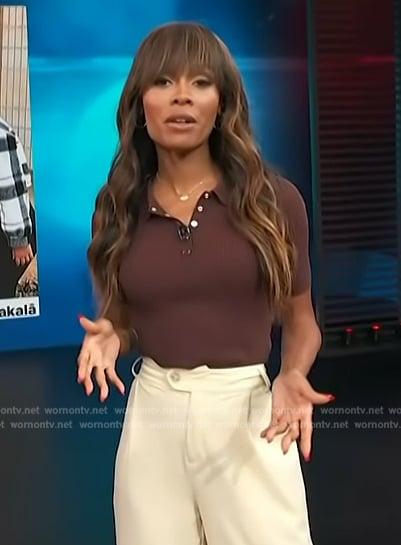 Zuri's burgundy ribbed polo on Access Hollywood