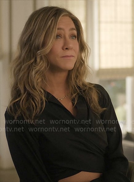 Alex's black cropped wrap shirt on The Morning Show