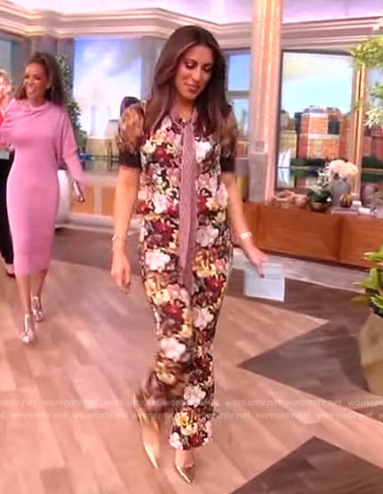 Alyssa's floral print short sleeve top and pants on The View