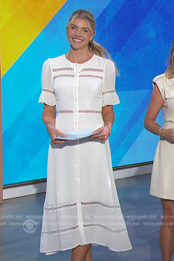 Amanda's white lace inset dress on The Talk