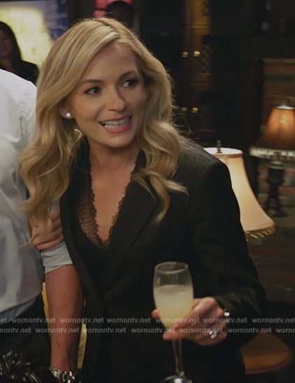 Amy's black lace v-neck top on All Rise