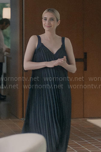 Anna's navy blue pleated maxi dress on American Horror Story Delicate