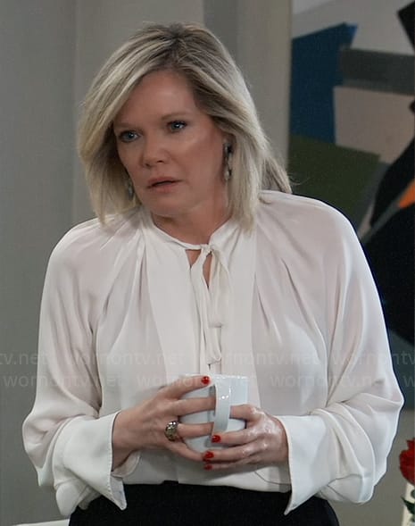 Ava's white tie neck blouse on General Hospital