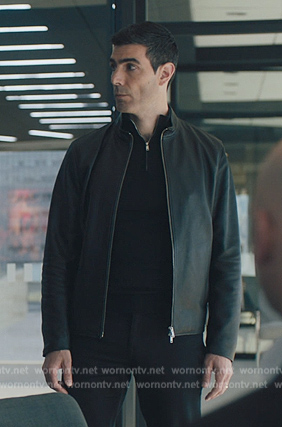 Black leather jacket on Billions