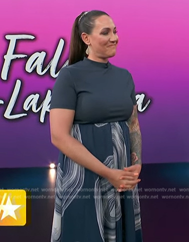 Jene Luciani Sena's blue printed midi dress on Access Hollywood