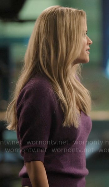 Bradley's purple v-neck sweater on The Morning Show