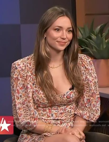 Camelia Somers' floral print dress on Access Hollywood