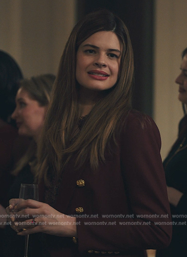 Chelz's burgundy double breasted blazer on Billions