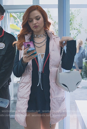 Chloe's pink long padded jacket on Elite