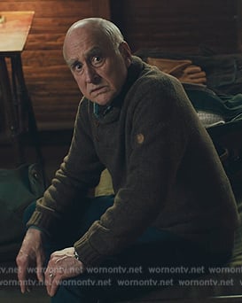 Chuck Rhoades Sr’s green knit sweater on Billions