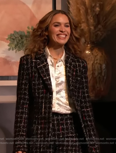 Cleo Wade's black tweed blazer on Drew Barrymore Show
