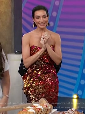 Courtney Mazza Lopez's sequin strapless mini dress on Access Hollywood